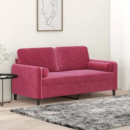 Sofá de 2 plazas con cojines terciopelo rojo tinto 140 cm de , Sofás - Ref: Foro24-3200885, Precio: 240,41 €, Descuento: %