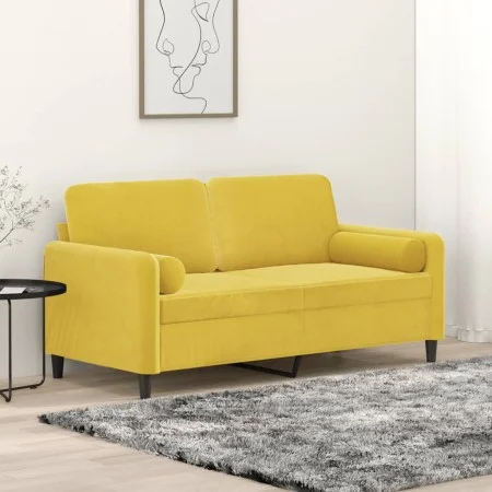 Sofá de 2 plazas con cojines terciopelo amarillo 140 cm de , Sofás - Ref: Foro24-3200887, Precio: 227,50 €, Descuento: %