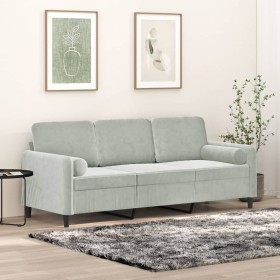 Sofá de 3 plazas con cojines terciopelo gris claro 180 cm de , Sofás - Ref: Foro24-3200891, Precio: 260,17 €, Descuento: %