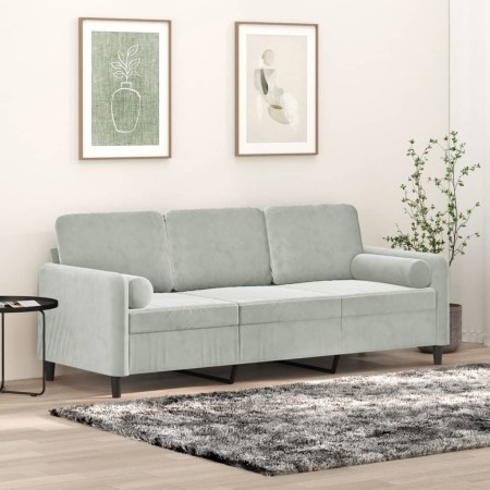 Sofá de 3 plazas con cojines terciopelo gris claro 180 cm de , Sofás - Ref: Foro24-3200891, Precio: 260,17 €, Descuento: %