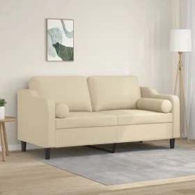 Sofá de 2 plazas con cojines tela color crema 140 cm de , Sofás - Ref: Foro24-3200847, Precio: 228,09 €, Descuento: %