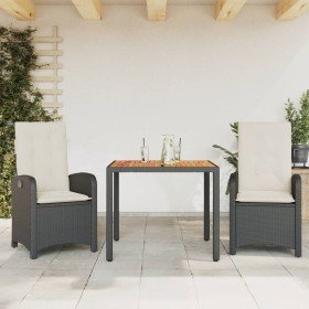 Set comedor de jardín 3 pzas con cojines ratán sintético negro en Conjuntos de jardín | Comprar online en Foru.es