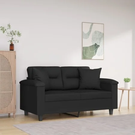 Sofá de 2 plazas con cojines tela de microfibra negro 120 cm de , Sofás - Ref: Foro24-3200968, Precio: 254,20 €, Descuento: %