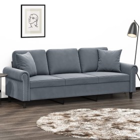 Sofá de 3 plazas con cojines terciopelo gris oscuro 180 cm de , Sofás - Ref: Foro24-3200956, Precio: 296,24 €, Descuento: %