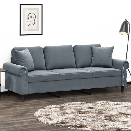 3-seater sofa with dark gray velvet cushions 180 cm by , Sofas - Ref: Foro24-3200956, Price: 291,76 €, Discount: %