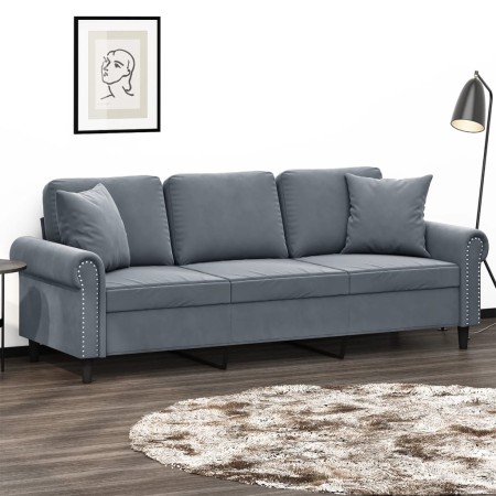 Sofá de 3 plazas con cojines terciopelo gris oscuro 180 cm de , Sofás - Ref: Foro24-3200956, Precio: 296,24 €, Descuento: %