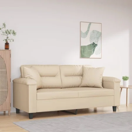 Sofá de 2 plazas con cojines tela microfibra color crema 140 cm de , Sofás - Ref: Foro24-3200975, Precio: 247,06 €, Descuento: %