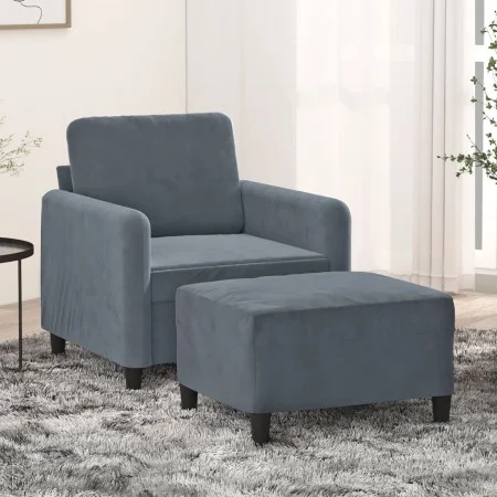 Sillón con taburete terciopelo gris oscuro 60 cm de , Sofás - Ref: Foro24-3201165, Precio: 187,60 €, Descuento: %