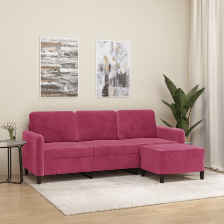 Sofá de 3 plazas con taburete de terciopelo rojo tinto 180 cm de , Sofás - Ref: Foro24-3201178, Precio: 305,44 €, Descuento: %