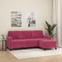 Sofá de 3 plazas con taburete de terciopelo rojo tinto 180 cm de , Sofás - Ref: Foro24-3201178, Precio: 300,49 €, Descuento: %