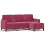 Sofá de 3 plazas con taburete de terciopelo rojo tinto 180 cm de , Sofás - Ref: Foro24-3201178, Precio: 300,49 €, Descuento: %
