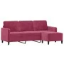 Sofá de 3 plazas con taburete de terciopelo rojo tinto 180 cm de , Sofás - Ref: Foro24-3201178, Precio: 300,49 €, Descuento: %