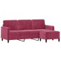 Sofá de 3 plazas con taburete de terciopelo rojo tinto 180 cm de , Sofás - Ref: Foro24-3201178, Precio: 305,44 €, Descuento: %