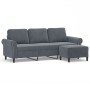 Sofá de 3 plazas con taburete de terciopelo gris oscuro 180 cm de , Sofás - Ref: Foro24-3201216, Precio: 330,09 €, Descuento: %