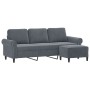 Sofá de 3 plazas con taburete de terciopelo gris oscuro 180 cm de , Sofás - Ref: Foro24-3201216, Precio: 330,09 €, Descuento: %