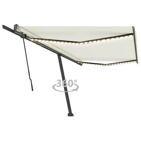 Toldo retráctil manual con luz LED crema 500x350 cm de , Toldos - Ref: Foro24-3069862, Precio: 600,27 €, Descuento: %