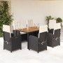 Set de comedor de jardín 7 pzas y cojines ratán sintético negro en Conjuntos de jardín | Comprar online en Foru.es