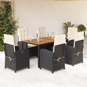 Set de comedor de jardín 7 pzas y cojines ratán sintético negro en Conjuntos de jardín | Comprar online en Foru.es