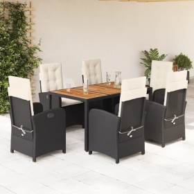 Set de comedor de jardín 7 pzas y cojines ratán sintético negro en Conjuntos de jardín | Comprar online en Foru.es