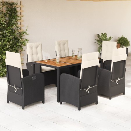 Set de comedor de jardín 7 pzas y cojines ratán sintético negro en Conjuntos de jardín | Comprar online en Foru.es