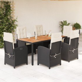 Set de comedor de jardín 7 pzas y cojines ratán sintético negro en Conjuntos de jardín | Comprar online en Foru.es