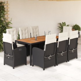Set de comedor de jardín 9 pzas y cojines ratán sintético negro en Conjuntos de jardín | Comprar online en Foru.es