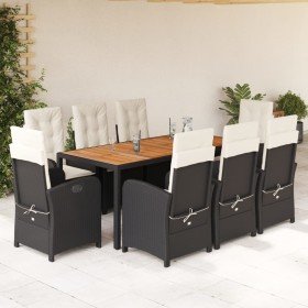 Set de comedor de jardín 9 pzas y cojines ratán sintético negro en Conjuntos de jardín | Comprar online en Foru.es