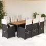 Set de comedor de jardín 9 pzas y cojines ratán sintético negro en Conjuntos de jardín | Comprar online en Foru.es