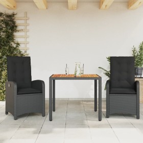 Set comedor de jardín 3 pzas con cojines ratán sintético negro en Conjuntos de jardín | Comprar online en Foru.es