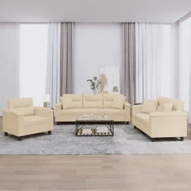 Sofa set with cushions 3 pieces cream microfiber fabric by , Sofas - Ref: Foro24-3202306, Price: 847,18 €, Discount: %