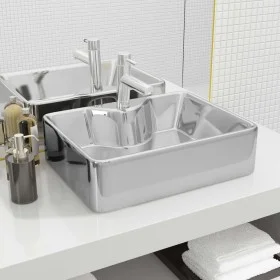 Lavabo con orificio para grifo 48x37x13,5 cm cerámica plateado de vidaXL, Lavabos - Ref: Foro24-143485, Precio: 70,92 €, Desc...