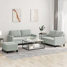 Dreiteiliges Sofaset mit Kissen aus hellgrauem Samt. von , Sofas - Ref: Foro24-3201506, Preis: 439,21 €, Rabatt: %