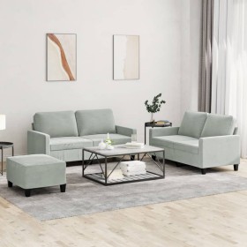 Juego de sofás con cojines 3 piezas terciopelo gris claro de , Sofás - Ref: Foro24-3201506, Precio: 435,99 €, Descuento: %