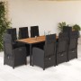 Set de comedor de jardín 9 pzas y cojines ratán sintético negro en Conjuntos de jardín | Comprar online en Foru.es