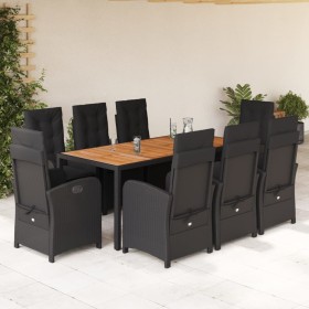Set de comedor de jardín 9 pzas y cojines ratán sintético negro en Conjuntos de jardín | Comprar online en Foru.es