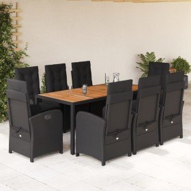 Set de comedor de jardín 9 pzas y cojines ratán sintético negro en Conjuntos de jardín | Comprar online en Foru.es