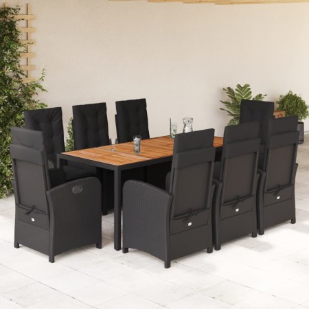 Set de comedor de jardín 9 pzas y cojines ratán sintético negro en Conjuntos de jardín | Comprar online en Foru.es