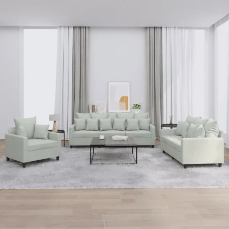 Dreiteiliges Sofaset mit Kissen aus hellgrauem Samt. von , Sofas - Ref: Foro24-3201680, Preis: 608,94 €, Rabatt: %