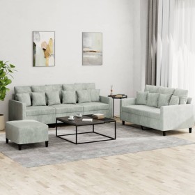 Juego de sofás con cojines 3 piezas terciopelo gris claro de , Sofás - Ref: Foro24-3201730, Precio: 476,85 €, Descuento: %
