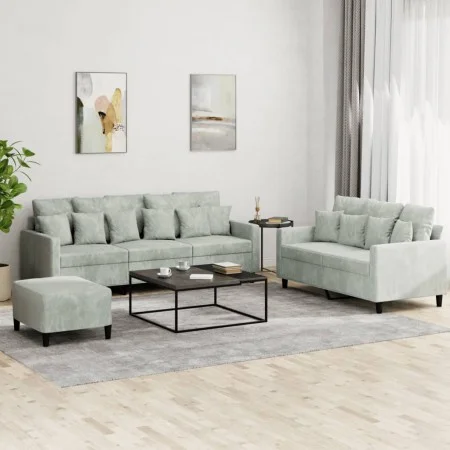 Juego de sofás con cojines 3 piezas terciopelo gris claro de , Sofás - Ref: Foro24-3201730, Precio: 522,68 €, Descuento: %