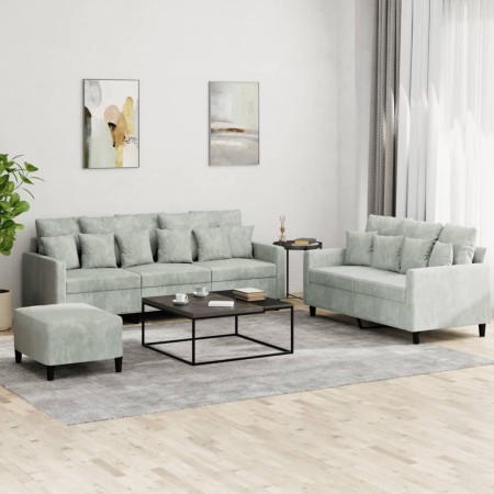 Juego de sofás con cojines 3 piezas terciopelo gris claro de , Sofás - Ref: Foro24-3201730, Precio: 476,85 €, Descuento: %
