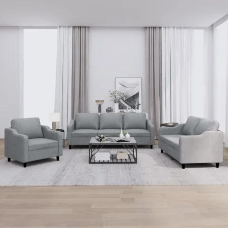 Sofagarnitur mit 3-teiligen Kissen, helles graues Gewebe. von , Sofas - Ref: Foro24-3201770, Preis: 626,76 €, Rabatt: %