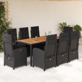 Set de comedor de jardín 9 pzas y cojines ratán sintético negro en Conjuntos de jardín | Comprar online en Foru.es