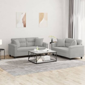 Juego de sofás con cojines 2 piezas tela microfibra gris claro de , Sofás - Ref: Foro24-3202327, Precio: 546,17 €, Descuento: %