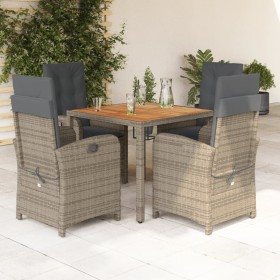Set comedor de jardín 5 piezas con cojines ratán sintético gris en Conjuntos de jardín | Comprar online en Foru.es