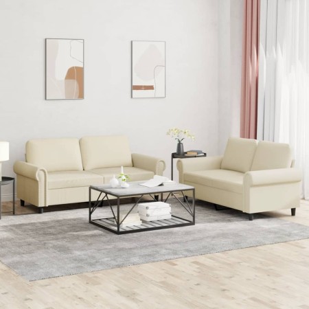 Juego de sofás con cojines 2 piezas cuero sintético crema de , Sofás - Ref: Foro24-3202151, Precio: 444,61 €, Descuento: %