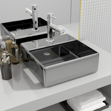 Lavabo con orificio para grifo 38x30x11,5 cm cerámica plateado de vidaXL, Lavabos - Ref: Foro24-143487, Precio: 62,44 €, Desc...
