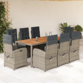 Set comedor jardín 9 pzas y cojines ratán sintético gris en Conjuntos de jardín | Comprar online en Foru.es