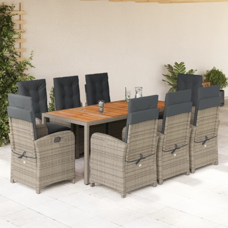 Set comedor jardín 9 pzas y cojines ratán sintético gris en Conjuntos de jardín | Comprar online en Foru.es
