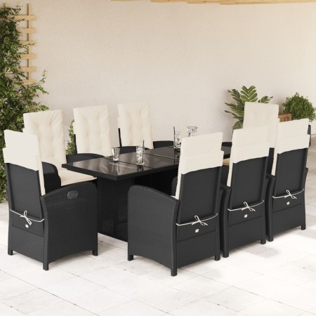 Set de comedor de jardín 9 pzas y cojines ratán sintético negro en Conjuntos de jardín | Comprar online en Foru.es